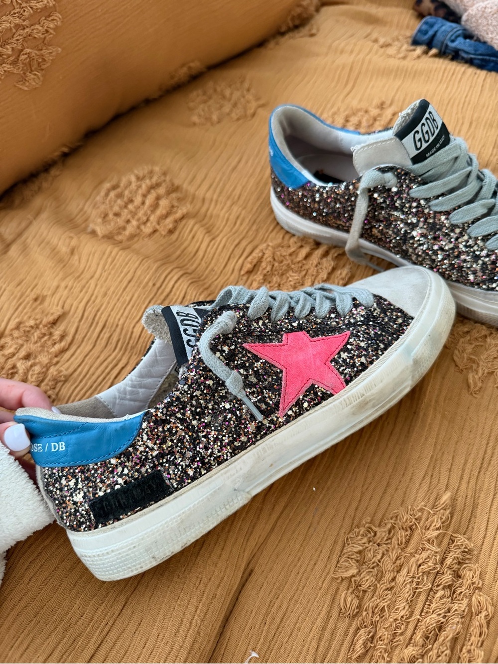 Golden Goose Multicolor Glitter Sneaker with Pink Star and Blue Heel Tab